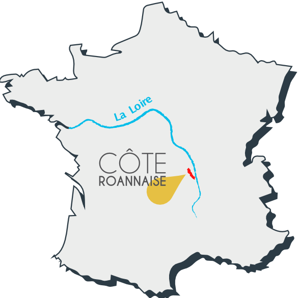 Localisation du vignoble de la Côte Roannaise